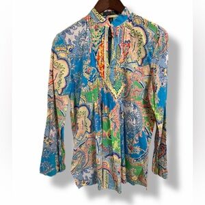 Lauren Ralph Lauren Paisley Cotton Tunic Blouse Medium Boho